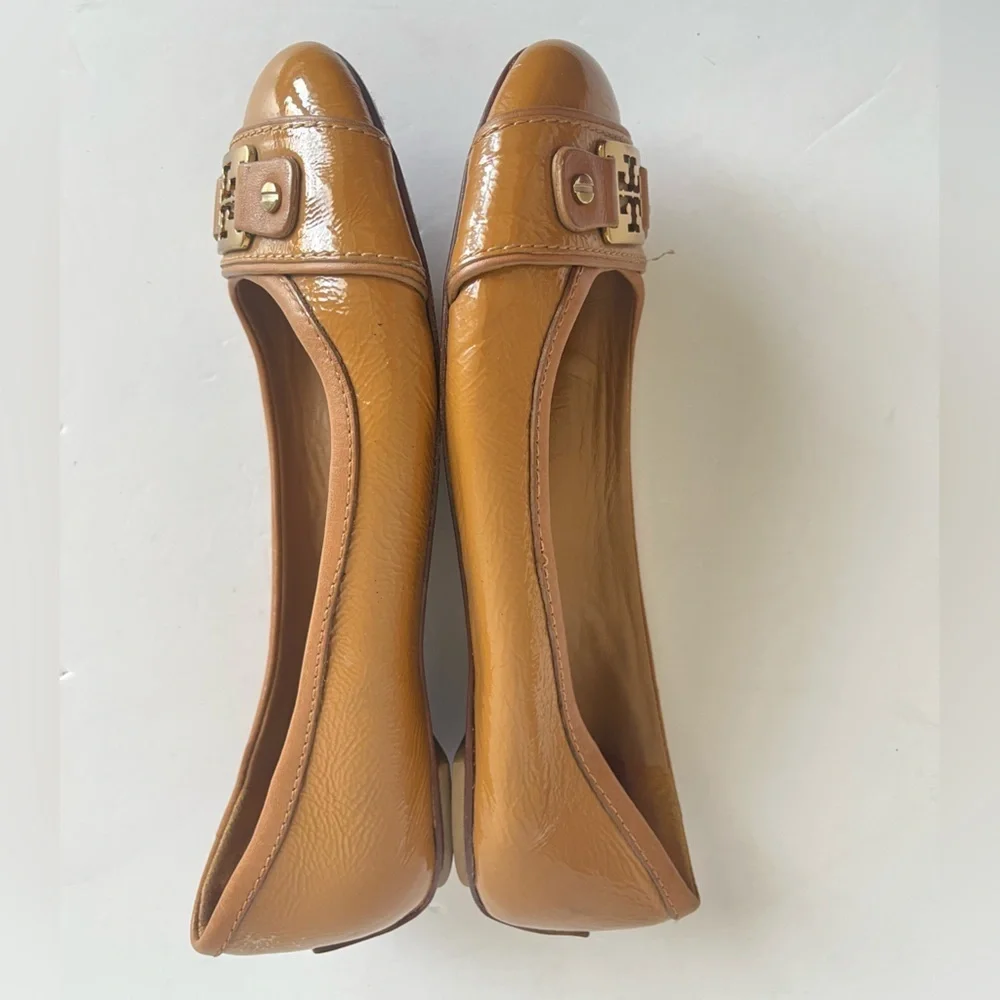Tory Burch Clines Royal Tan Leather Ballet Flats Size 7M